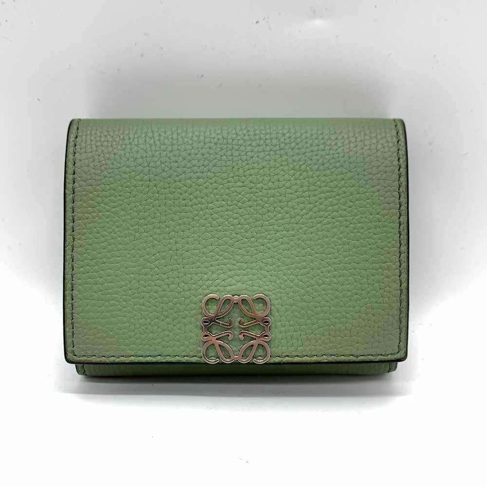 Loewe Loewe Leather Trifold Compact Wallet Green Leather Short Wallet